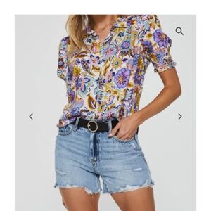 Another Love Puff Sleeve Blouse in Purple and Blue